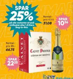 Bilka SPAR 25% på alle varianter af små vinflasker eller 1,5 liters Bag-in-Box tilbud