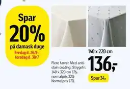 Føtex Spar 20% på damask duge tilbud