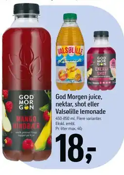 Føtex God Morgen juice, nektar, shot eller Valsølille lemonade tilbud