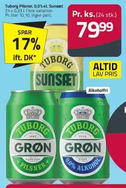 Fleggaard Tuborg Grøn Pilsner 0,0% el. Sunset tilbud
