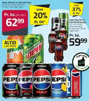 Fleggaard Pepsi / Mirinda / Mountain Dew (dåser) tilbud