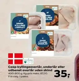Kvickly Coop kyllingeoverlår, underlår eller udbenet overlår uden skind tilbud