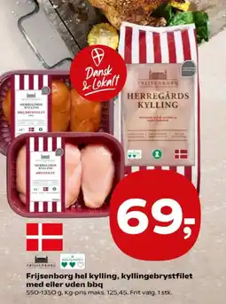 Kvickly Frijsenborg hel kylling, kyllingebrystfilet med eller uden bbq tilbud
