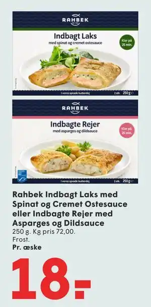 SPAR Rahbek Indbagt Laks med Spinat og Cremet Ostesauce eller Indbagte Rejer med Asparges og Dildsauce tilbud
