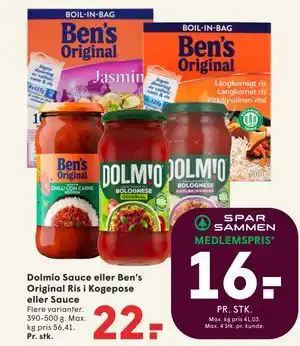 SPAR Dolmio Sauce eller Ben’s Original Ris i Kogepose eller Sauce tilbud