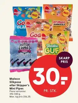 SPAR Malaco Slikpose eller Skipper’s Mini Pipes tilbud