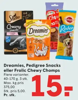 SPAR Dreamies, Pedigree Snacks eller Frolic Chewy Chomps tilbud
