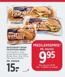 MENY QUICKBURY BUNS FASTFOOD BRØD tilbud