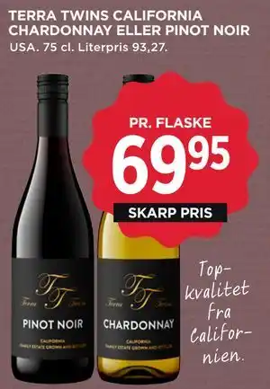 MENY TERRA TWINS CALIFORNIA CHARDONNAY ELLER PINOT NOIR tilbud
