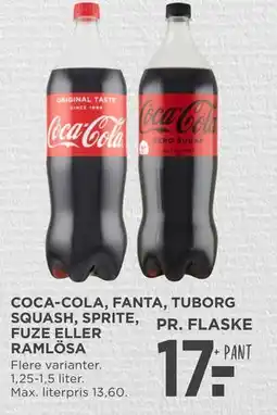 MENY COCA-COLA, FANTA, TUBORG SQUASH, SPRITE, FUZE ELLER RAMLÖSA tilbud