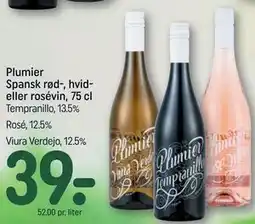 REMA 1000 Plumier Spansk rød-, hvid- eller rosévin, 75 cl tilbud