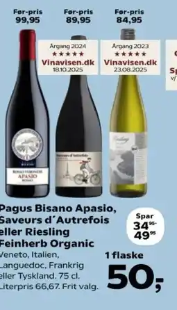 Kvickly Pagus Bisano Apasio, Saveurs d'Autrefois eller Riesling Feinherb Organic tilbud