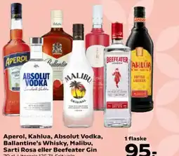 Kvickly Aperol, Kahlua, Absolut Vodka, Ballantine's Whisky, Malibu, Sarti Rosa eller Beefeater Gin tilbud
