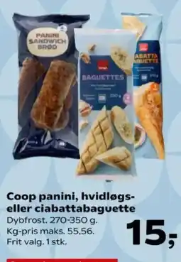 Kvickly Coop panini, hvidløgs- eller ciabattabaguette tilbud