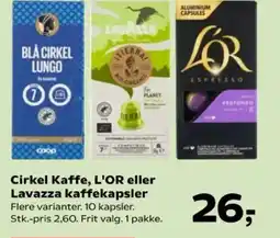 Kvickly Cirkel Kaffe, L'OR eller Lavazza kaffekapsler tilbud