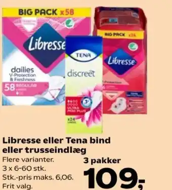 Kvickly Libresse eller Tena bind eller trusseindlæg tilbud