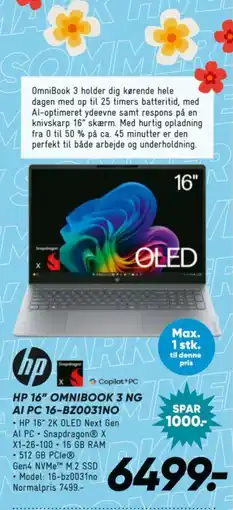 Bilka HP 16" Omnibook 3 NG AI PC 16-BZO031NO tilbud