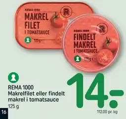 REMA 1000 REMA 1000 Makrelfilet eller findelt makrel i tomatsauce tilbud