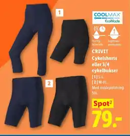 Lidl CRIVIT Cykelshorts eller 3/4 cykelbukser tilbud