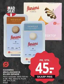 MENY Hansens økologiske is tilbud