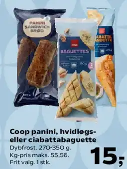 SuperBrugsen Coop panini, hvidløgs- eller ciabattabaguette tilbud