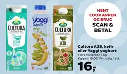 SuperBrugsen Cultura A38, kefir eller Yoggi yoghurt tilbud
