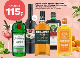 Kvickly Tanqueray Gin, Bailey's Likør (1 liter), Tullamore Dew, Jägermeister eller Jägermeister Orange tilbud