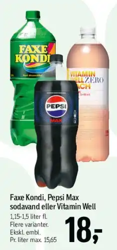 Føtex Faxe Kondi / Pepsi Max / Vitamin Well tilbud
