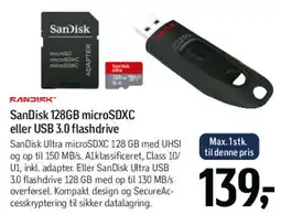 Føtex SanDisk 128GB microSDXC / USB 3.0 flashdrive tilbud