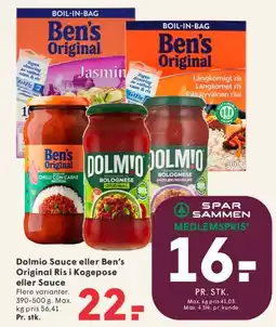 SPAR Dolmio Sauce eller Ben's Original Ris i Kogepose tilbud