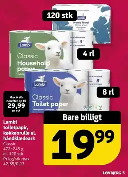 Løvbjerg Lambi toiletpapir, køkkenrulle el. håndklædeark tilbud