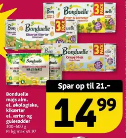 Løvbjerg Bonduelle majs alm. el. økologiske, kikærter el. ærter og gulerødder tilbud