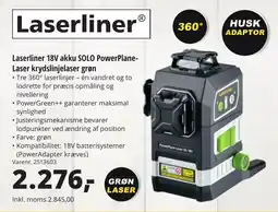 10-4 Byggecenter Laserliner 18V akku SOLO PowerPlane- Laser krydslinjelaser grøn tilbud