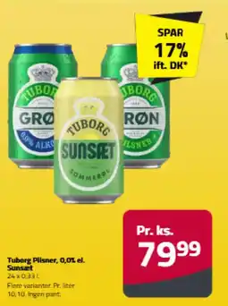 Fleggaard Tuborg Pilsner, 0,0% el. Sunsæt tilbud