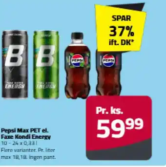 Fleggaard Pepsi Max PET el. Faxe Kondi Energy tilbud