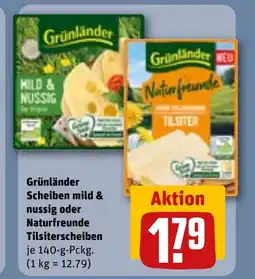 REWE DE Grünländer Scheiben mild & nussig oder Naturfreunde Tilsiterscheiben tilbud