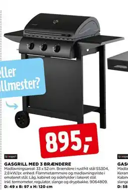 jem & fix GASGRILL MED 3 BRÆNDERE tilbud