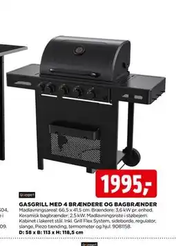 jem & fix GASGRILL MED 4 BRÆNDERE OG BAGBRÆNDER tilbud