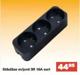 Bauhaus Stikdåse m/jord 3R 16A sort tilbud