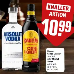 REWE DE Kahlua Coffee Liqueur oder Absolut Vodka tilbud