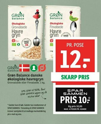 SPAR Grøn Balance danske økologiske havregryn tilbud