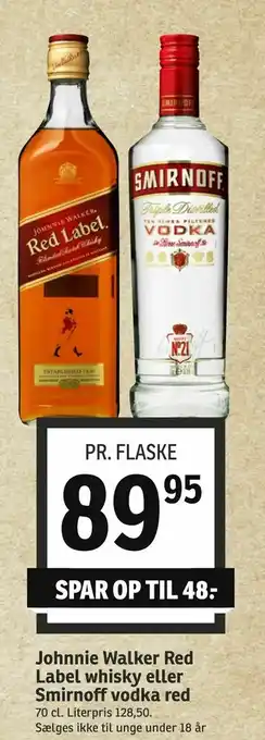 SPAR Johnnie Walker Red Label whisky eller Smirnoff vodka red tilbud