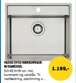 XL-BYG Vasso SV33 køkkenvask m/hanehul tilbud