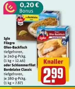 REWE DE Iglo Filegro Ofen-Backfisch oder Schlemmerfilet Bordelaise Classic tilbud