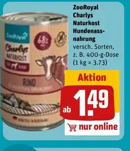 REWE DE ZooRoyal Charlys Naturkost Hundenass- nahrung tilbud