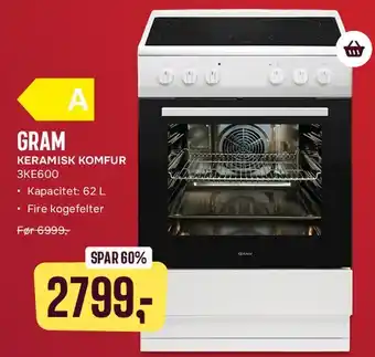 Skousen GRAM keramisk komfur 3KE600 tilbud