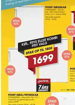 Punkt1 POINT KØLESKAB tilbud