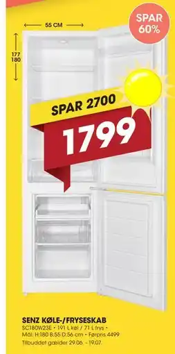 Punkt1 SENZ KØLE-/FRYSESKAB tilbud