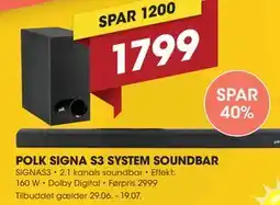 Punkt1 POLK SIGNA S3 SYSTEM SOUNDBAR tilbud