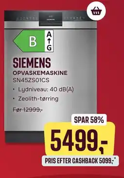 Skousen SIEMENS OPVASKEMASKINE SN45ZS01CS tilbud